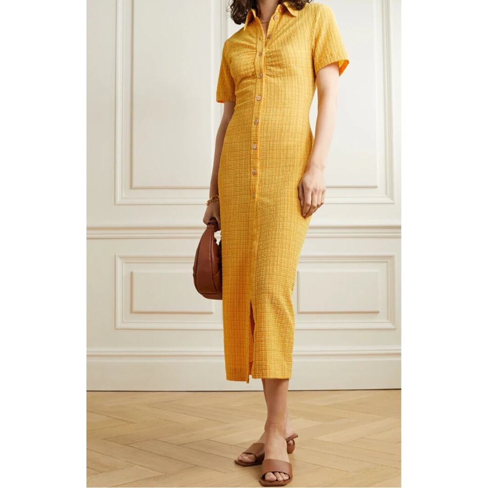 Nanushka Sabri Midi Dress In Yellow Check Size L NWT Light Academia Cottagecore